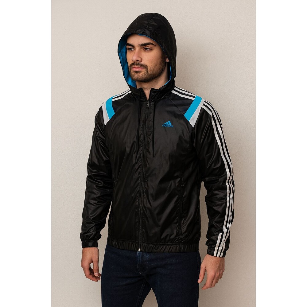 Adidas Vintage Extremely Rare Anthem Hooded Nylon Glanz Jacket Black Blue Wh S